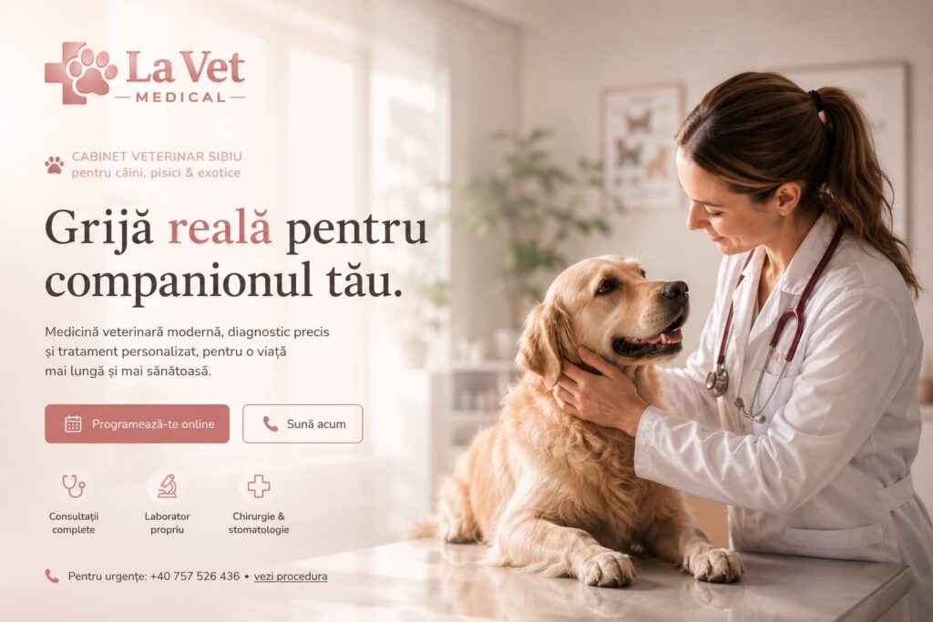 Servicii veterinare complete la LaVet Medical Sibiu - consultații, vaccinare, microcipare, analize, chirurgie și grooming